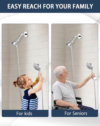 Handheld Shower Head Holder Super Strong Adhesive No Drill Adjustable Wall Mount for Hand Held Wand, Ideal for Kids, Elderly, and Short Users (Chrome)