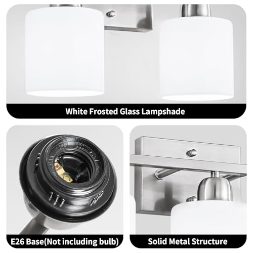 Brushed Nickel Bathroom Light, Anti-Rust Finish 2 Light Bathroom Vanity Light Brushed Nickel, Milky White Frosted Glass Shades, E26 Socket - color: Nickel & Milky White Glass, size: 2-Light