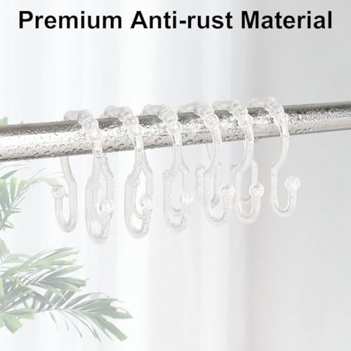 Resze Plastic Shower Curtain Hooks, 12 Pcs Clear Shower Curtain Rings Set | Glide Roller Shower Hooks, Rust Proof Anti-Drop Shower Rings, Smooth Sliding Double Hooks for Bathroom Shower Rods Curtains