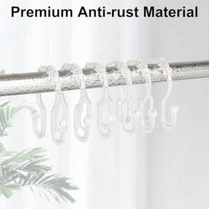 Resze Plastic Shower Curtain Hooks, 12 Pcs Clear Shower Curtain Rings Set | Glide Roller Shower Hooks, Rust Proof Anti-Drop Shower Rings, Smooth Sliding Double Hooks for Bathroom Shower Rods Curtains