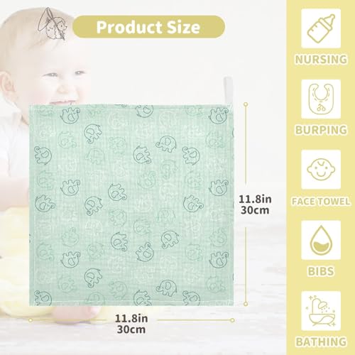Baby Cute Elephants Msulin Washcloths Newborn Face Towel - Baby Muslin Burp Cloths 5 Pack Soft Absorbent Natural Cotton Wash Towel 11.8"X11.8" Baby Bath Towels Wipes - size: one sizex5