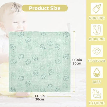 Baby Cute Elephants Msulin Washcloths Newborn Face Towel - Baby Muslin Burp Cloths 5 Pack Soft Absorbent Natural Cotton Wash Towel 11.8"X11.8" Baby Bath Towels Wipes - size: one sizex5