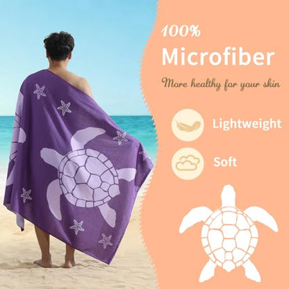 4 Pack Oversized Beach Towels 4 Pack,40”x70” Microfiber Thin Large Beach Towel Set for Adults Travel Camping Swimming,Turtle Starfish Them Sand Free Quick Dry Lightweight XL Pool Towels,Purple - color: Purple, Purple