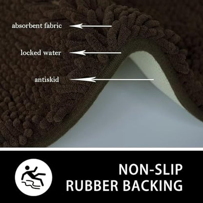 Bathroom Rugs Chenille, Extra Thick and Absorbent, Non-Slip, Machine Washable, Dry Quckily, Soft Cozy Plush, Used Under Shower Bathtub and Sink, Bath Mat Sets Coffee - color: Coffee, size: 16 x 24 inch + 20 x 32 inch (Rectangular)
