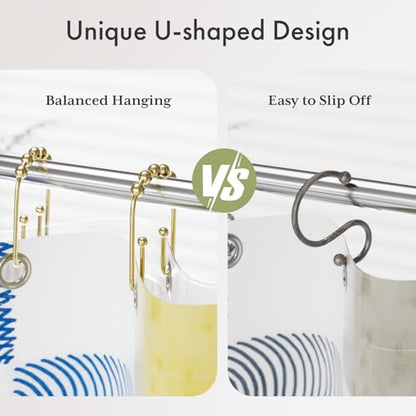 AmazerBath Shower Curtain Hooks Gold Shower Curtain Rings Rust Proof, Double Sided Shower Curtain Hooks for Shower Curtain Liner Smooth Metal Shower Hook Rings for Bathroom,Shower Rod Hooks 12Pcs - color: Gold, style: Modern