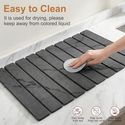 3 Large Stone Drying Mat for Kitchen Counter Black Quick Dry Stone Dish Mat | Diatomaceous Earth Dish Drying Pad for Kitchen Sink Foldable Diatomite Absorbent Tray Countertop Dishes Drainer Mats - color: Gray Marble