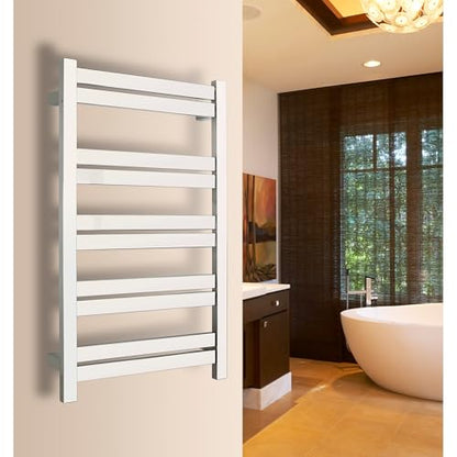 WarmlyYours Grande Heated Towel Rack, 10 Bars, Polished Stainless Steel | Wall-mounted electric towel warmer rack and dryer, 120V hardwired, flat heated bars for towels and bathrobes - color: Polished Stainless Steel, size: 10 Bars