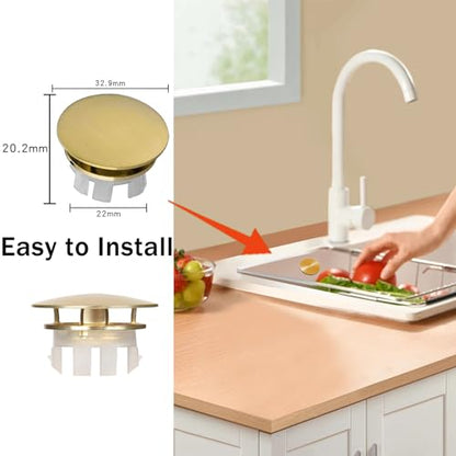 2 Pcs Bathroom Sink Overflow Cover Basin Trim Brass Insert in Hole Round Caps Brushed Nickel Vanity Ceramic Vessel Kitchen Replacement Dual Layer Insert Sink Basin Overflow Trim Ring (Gold)