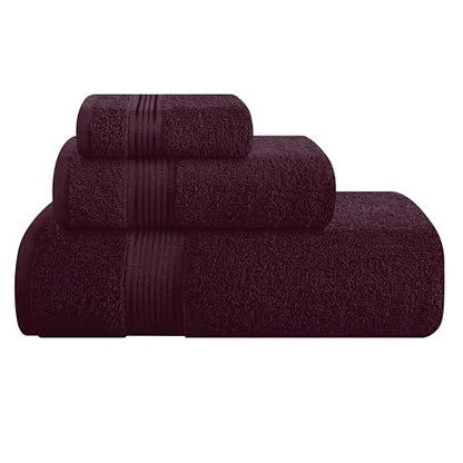 Belizzi Home Ultra Soft 3 Pack Cotton Towel Set, Contains a Bath Towel 28x55 inch, a Hand Towel 16x24 inch & a Wash Coth 12x12 inch, Ideal Everyday use, Compact & Lightweight - Burgundy - color: Burgundy, size: 3 Pack Towel Set