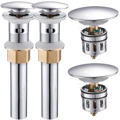 REGALMIX Bathroom Sink Drain with Detachable Hair Catcher Basket, Pop Up Drain Stopper with Overflow Anti-Clogging Vanity Vessel Sink Drain, Polished Chrome 2 Pack All Metal, RM083H-P2 - color: Chrome-2 Pack, size: With Overflow