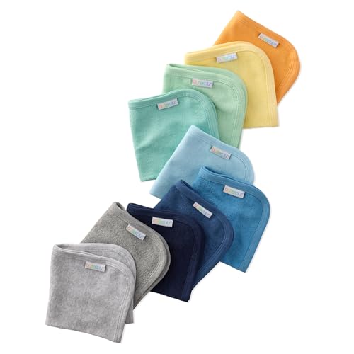 River 10-Pack Baby Terry Washcloths 100% Organic Cotton Absorbent for Baby and Toddler Boys & Girls, Sunny Blue Rainbow, One Size | GOTS Certified Organic Cotton for Baby, Toddler Girls, Boys, Unisex, Machine Washable, Made to Match Colors, 10*10 Inch - c