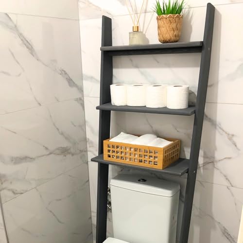 Over The Toilet Bathroom Organizer Shelves, 3-Tier Freestanding Above Toilet Storage Ladder Shelf, Standing Space Saver Behind Toilet Small Bathroom Organizer (Grey) - color: Grey