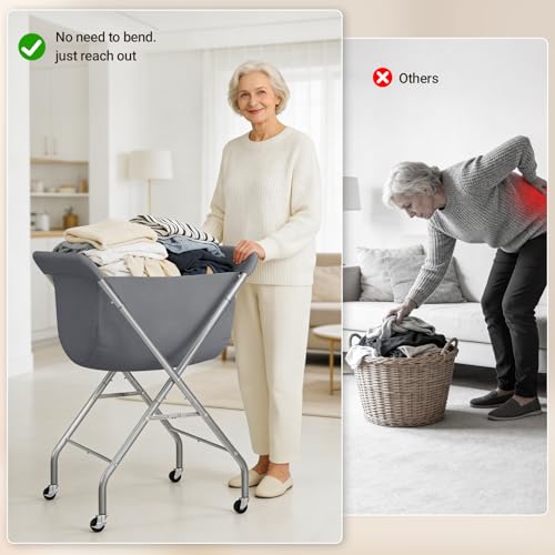 ELYKEN Laundry Basket with Wheels, Collapsible Laundry Hamper, Gray | Removable Liner Bag, Foldable Design, 118L Capacity, Sturdy Metal Frame, 4 Casters, Laundry Cart for Bedroom, Laundry Room - color: Gray, size: 25.6"L x 22"W x 33"H