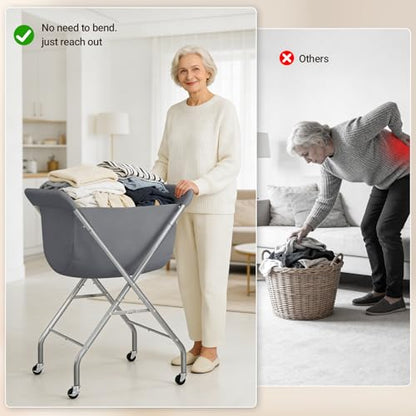 ELYKEN Laundry Basket with Wheels, Collapsible Laundry Hamper, Gray | Removable Liner Bag, Foldable Design, 118L Capacity, Sturdy Metal Frame, 4 Casters, Laundry Cart for Bedroom, Laundry Room - color: Gray, size: 25.6"L x 22"W x 33"H