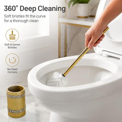 Gold Mosaic Toilet Brush Easy to Clean Household with Holder Set | Modern Style Bathroom Accessories, Equipped With a Sturdy Long Handle, Easy-To-Clean Household Toilet Brush - size: Toilet Brushes Holders