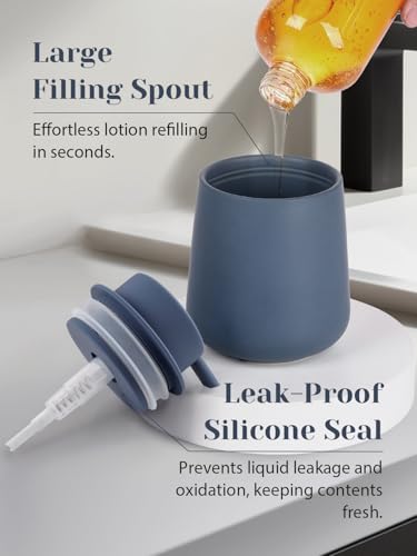 INGOFIN Ceramic Lotion Dispenser - 12oz Refillable Liquid Hand Soap Dispenser Bathroom, Modern Dish Soap Dispenser with Pump for Kitchen, Matte Blue - color: Blue