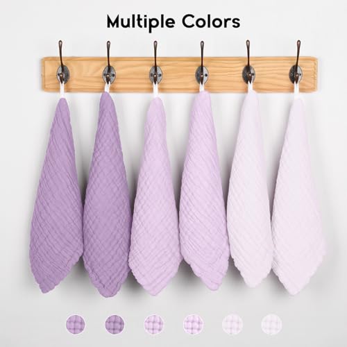 Unnivoll Muslin Burp Cloths Baby 12''X12'', Baby Washcloths 6 Pack, 100% Cotton Baby Wash Cloths Absorbent and Soft for Newborn Infants Kids Boys Girls - Gradient Purple - color: Gradient Purple
