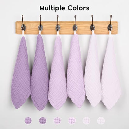 Unnivoll Muslin Burp Cloths Baby 12''X12'', Baby Washcloths 6 Pack, 100% Cotton Baby Wash Cloths Absorbent and Soft for Newborn Infants Kids Boys Girls - Gradient Purple - color: Gradient Purple