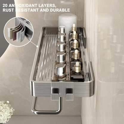 Stainless Steel Wall Mounted Bathroom Shelves - 2-Tier Floating Shelf with Removable Hooks (Brushed Nickel) - color: Brushed Nickel(rectangular)