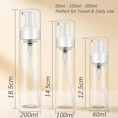 Foam Pump Bottle 3.5oz/ 100ml, 2Pcs Foaming Soap Dispenser for Travel Clear Refillable Foaming Spray Bottle for Bathroom, Hand Soap, Shampoo, Face Wash, Leak-Proof Foam Dispenser - color: 3.4oz-clear-2 Pack