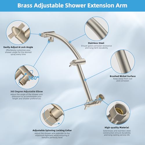 Hibbent All Metal 8'' Rain Shower Head, 16'' Extension Arm, Brushed Nickel | cUPC Certified High Pressure Rainfall Showerhead with Solid Brass Adjustable Shower Head Extension Arm, Fixed Showerheads - color: Brushed Nickel, style: Square 8''