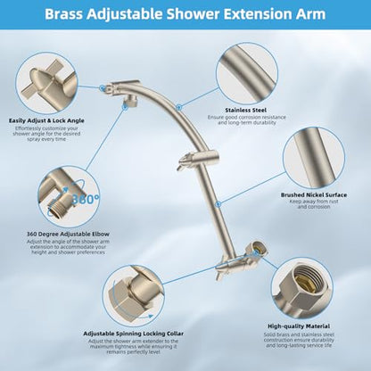 Hibbent All Metal 8'' Rain Shower Head, 16'' Extension Arm, Brushed Nickel | cUPC Certified High Pressure Rainfall Showerhead with Solid Brass Adjustable Shower Head Extension Arm, Fixed Showerheads - color: Brushed Nickel, style: Square 8''