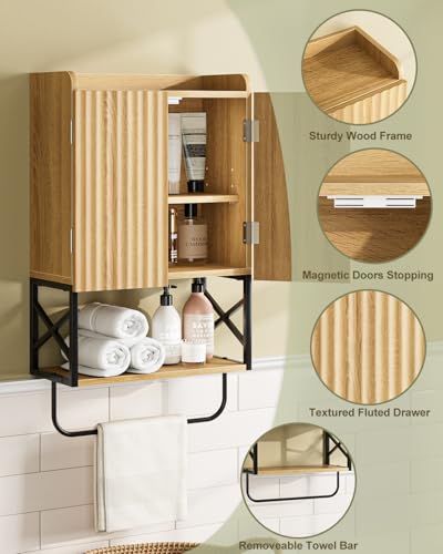 Masupu Bathroom Cabinet Wall Mounted, Wooden Medicine Cupboard with Adjustable Shelves, Space-Saving Wall Storage Unit for Bathroom, Kitchen and Living Room (9" D x 15.35" W x 27.16" H,Modern Oak) - color: Oak, style: Modern