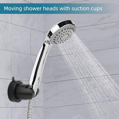 Suction Cup Shower Head Holder, Removable Shower Head Bracket No Drill Wall Mount Holder, ABS Plastic Shower Wand Holder Universal Suction Holder for Bathroom(Black)