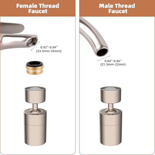 Hibbent Faucet Aerator, 360 Degree Kitchen Sink Faucet Aerator, Dual-function Swivel Big Angle Kitchen Faucet Attachment, Faucet Replacement Part, Brushed Nickel - color: Brushed Nickel, style: Dual Modes