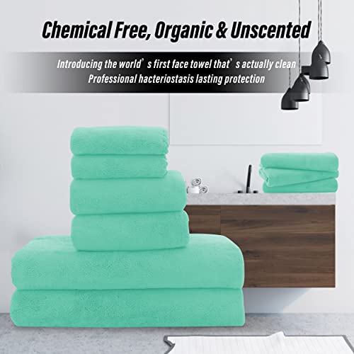 MOONQUEEN Ultra Soft Microfiber Coral Velvet Towel Set - Quick Drying, 2 Bath Towels, 2 Hand Towels, 2 Washcloths - Aqua Green, 6 Pcs - color: Aqua Green