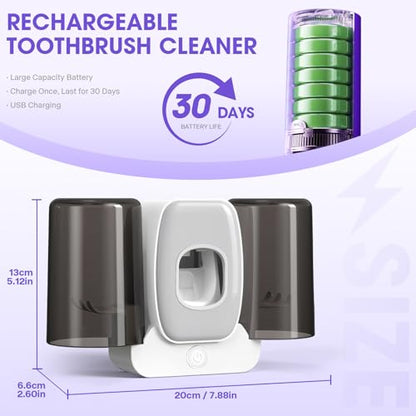 LXIANGN 3 in 1 Toothbrush Cleaner Holders,Rechargeable Wall Mounted Toothbrush Holder Toothpaste Dispenser Automatic 2 Cups Tooth Brush Holder for Bathroom, No Drilling, 4 Slots, Grey - color: Grey