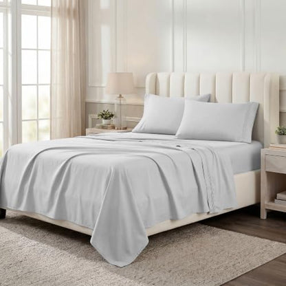 SUPERIOR Egyptian Cotton 4 Piece Sheet Set, Luxury 1000 Thread Count, Modern Design, Sustainable Sheets, Ultra-Soft Basics, Solid, Deep Pocket Fitted Sheet, Flat Sheet, Pillowcases, King, Platinum - color: Platinum 01, size: King