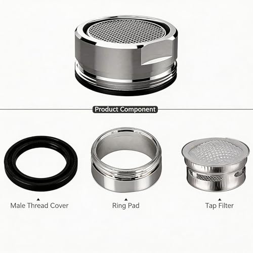 E-TING 6 Pack M24 Male Thread Faucet Aerator Kitchen Sink Replacement | Brass shell 24mm 15/16 inch high flow aerators, equipped with gaskets & wrench, fits bathroom and kitchen sink taps