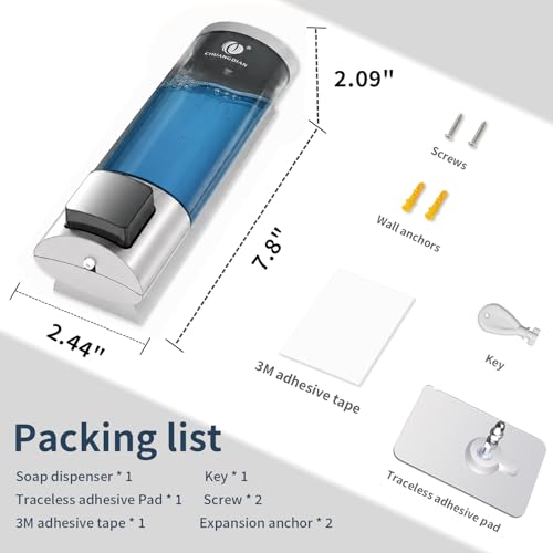 Manual Soap Dispenser Wall Mount, 6.76oz/200ml, No Drill, with Key, Silver | Shampoo Conditioner Body Wash Dispenser, Leak-Proof, Refillable, Home Kitchen Guest Bathroom Washroom Laundry Room Garage RV - color: Silver