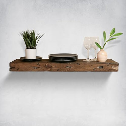 Urbandi Rustic Distressed Floating Shelves, Set of 2, Handmade Out of Pine Wood, 3 Inch Thick, Made in USA (Jacobean, 36Lx3Hx6D) - color: Jacobean, size: 36Lx3Hx6D