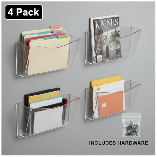 Azar Displays 250025 Clear Plastic Wall Mount File Holder with Hanging Hardware (4-Pack) - color: CLEAR, style: Screw Mount