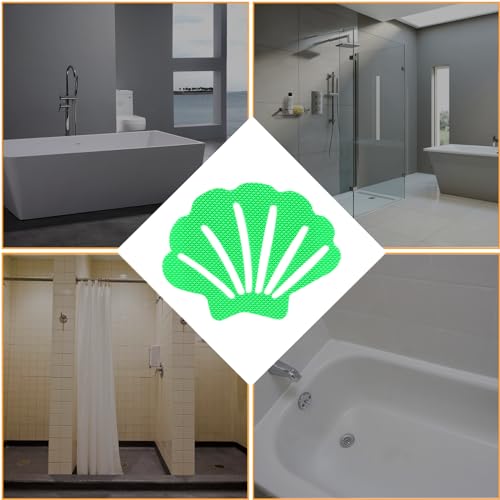 12 Pcs Luminous Green Bathtub Stickers Non Slip Sea Shell | Adhesive Decals, For Floor, Ladders, Bath Tub, Stairs, Bathroom, Shower Stickers - color: Luminous Green