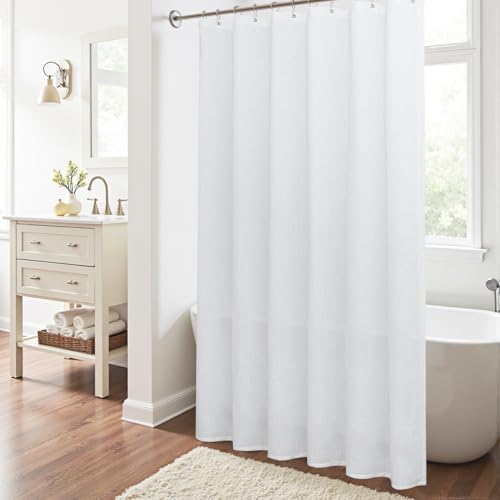 White Shower Curtain Fabric,Linen Washable Cloth Boho Farmhouse Sheer Semi Transparent Faux Cotton Textured Not See Through Simple Waterproof Shower Curtains for Bathroom Set 72x72 72 Inch Long - color: White, size: 72"W x 72"L (Pack of 1)