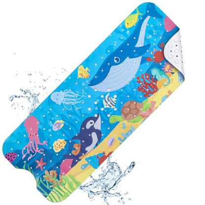 Baby Bath Mat Non Slip, Cartoon Kids Bath Mat for Tub 40 x 16 Inches, Non Slip Bathtub Mat with Suction Cups and Drain Holes Shower Stall Mats, Machine Washable, Dolphin - color: Whale - Dolphin, size: 40" x 16" (Rectangular)