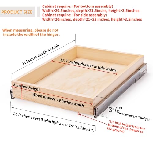 20”W x 21”D x 3”H Soft Close Slide Out Wood Drawer Organizer for Kitchen, (Cabinet Width>20.5 inches for Bottom Assembly, Width= 20 inches for Side Assembly) - size: 20”W x 21”D