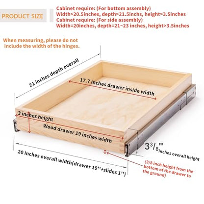 20”W x 21”D x 3”H Soft Close Slide Out Wood Drawer Organizer for Kitchen, (Cabinet Width>20.5 inches for Bottom Assembly, Width= 20 inches for Side Assembly) - size: 20”W x 21”D