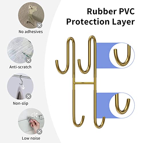 Over Shower Glass Door Hook, 2 Pack Gold Stainless Steel Extended Shower Door Hooks, Bathroom Frameless Drilling-Free Hanger, Double Side Towel Hooks - color: Gold