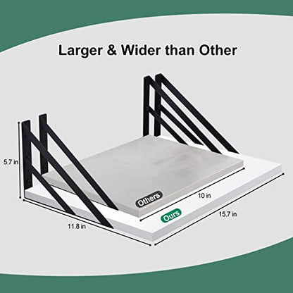 Tectocker-DOU 2 Pc Deep Floating Wall Shelves, Heavy Duty, 16x12, White | Easy Install, All Hardware Included. Holds 40 Lbs. Easy-Clean. For Living Room, Kitchen, Bathroom, Bedroom, Office. - color: White, size: 16W×12D
