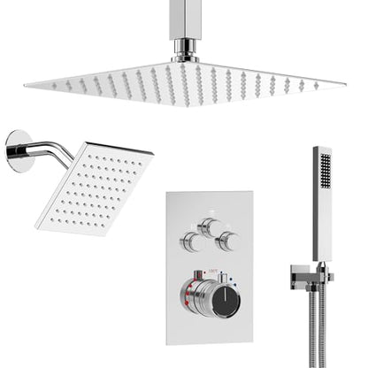 Ceiling Mount 12" High-Pressure Rainfall Shower Faucet, Dual Rainfall Shower Head System with Valve (Polished Chrome) - color: Chrome, style: Ceiling Mount