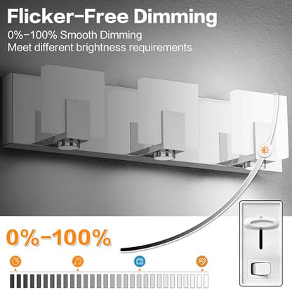 SOLFART Bathroom Lighting Fixtures Over Mirror Chrome 3 Light Bathroom Vanity Light Dimmable LED Lights Stainless Steel Acrylic - color: Chrome,Spotlight Model-6000K,100%-0% Dimmble Brightness, size: 3- Light,20Inch