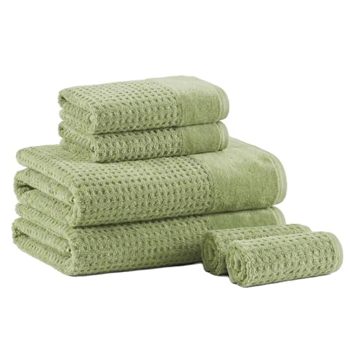 Madison Park Spa Waffle 100% Cotton Bath Towel Set 600 GSM, 6P, Sage Green | Plush, Quick Dry & Highly Absorbent, Hotel & Spa Quality, Premium Texture Waffle Weave, Luxurious Towel for Bathroom - color: Sage Green, size: 6-Piece Set