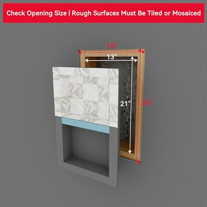 Shower Niche Insert Tile Ready 12x20 | Embedded size 13x21, mortar surface for strong tile bonding, waterproof coating for double water protection, double shelf - size: 12" x 20"