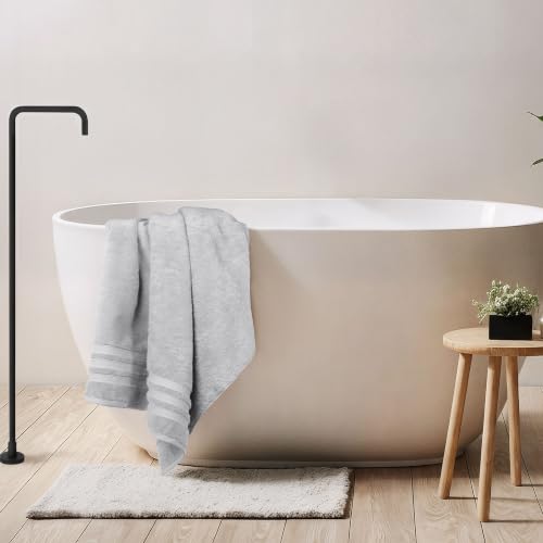 Bath Towels Set of 4 Extra Large, 30x60 in, 100% Uzbek Cotton 600 GSM Oeko-TEX, Larger & Lighter Weight, Quicker to Dry, Super Soft and Absorbent Perfect for Bathroom–Light Grey - color: Light Grey