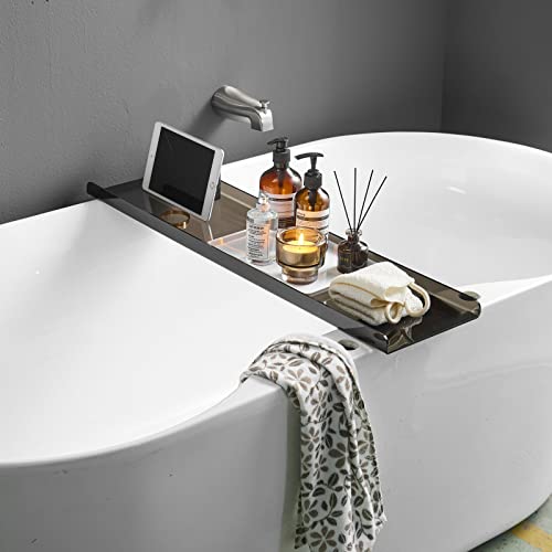 Acrylic Bathtub Tray Caddy, Clear Bath Tub Rack Shelf (Transparent Black) | Luxury Bathroom Organizer Tablet Holder for Soap Perfume Skincare, Bath Accessory, Easy to Clean - color: Transparent Black