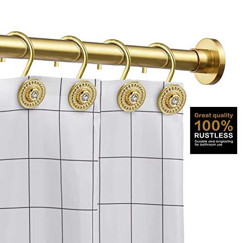 Gold Rhinestone Shower Curtain Hooks, 12 Pack Rustproof Metal Rings | Zinc alloy & acrylic rhinestone design; 4 mm thick wire holds up to 50 lb; anti-rust coating for wet bathroom - color: Gold